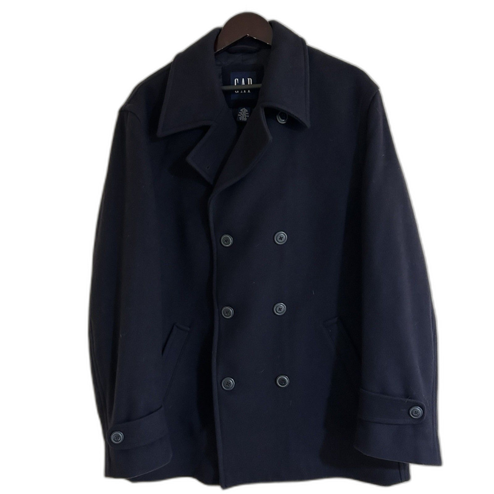 VTG Y2K Gap Wool Blend Peacoat Mens Large Black Double Breasted Heritage Coastal